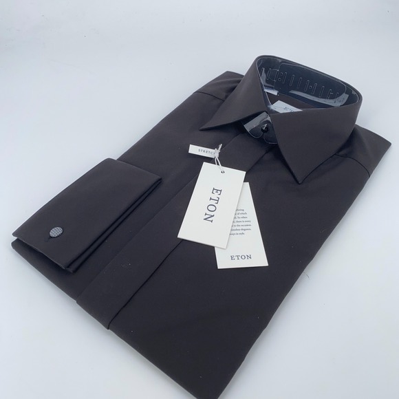 Eton Dress Shirt Men's 15-38 Black Fine Twill Stretch Contemporary Fit Button Up